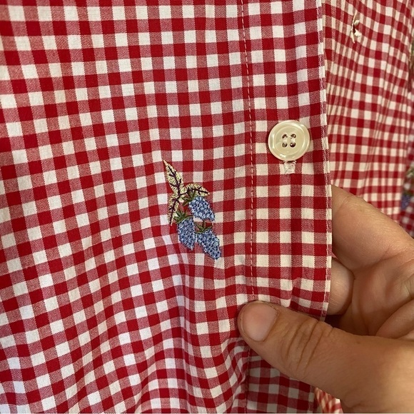 Vintage Gingham Plaid Embroidered Fruit Floral Long Sleeve Shirt Sz 1X - Picture 7 of 9